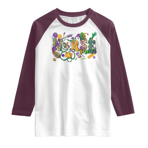 Funny Mardi Gras Nurse Krewe Healthcare Raglan Shirt TS11 White Maroon Print Your Wear