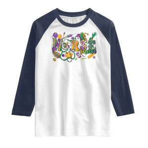 Funny Mardi Gras Nurse Krewe Healthcare Raglan Shirt TS11 White Navy Print Your Wear