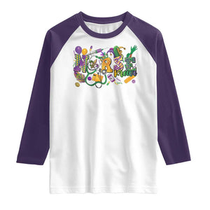 Funny Mardi Gras Nurse Krewe Healthcare Raglan Shirt TS11 White Purple Print Your Wear