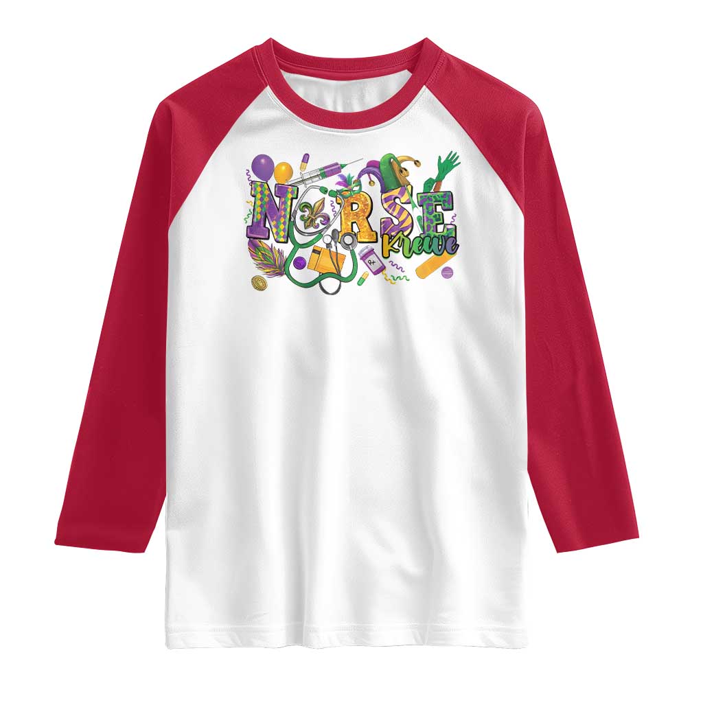 Funny Mardi Gras Nurse Krewe Healthcare Raglan Shirt TS11 White Red Print Your Wear
