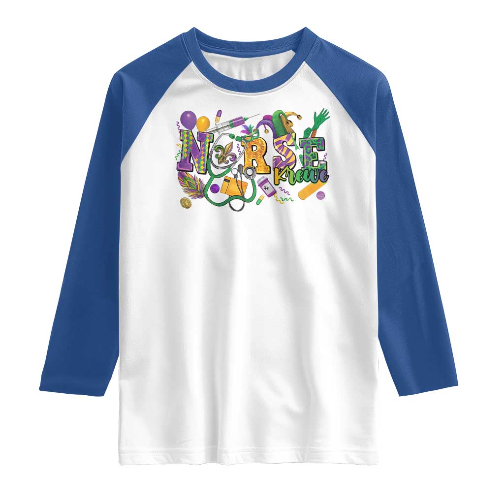 Funny Mardi Gras Nurse Krewe Healthcare Raglan Shirt TS11 White Royal Print Your Wear
