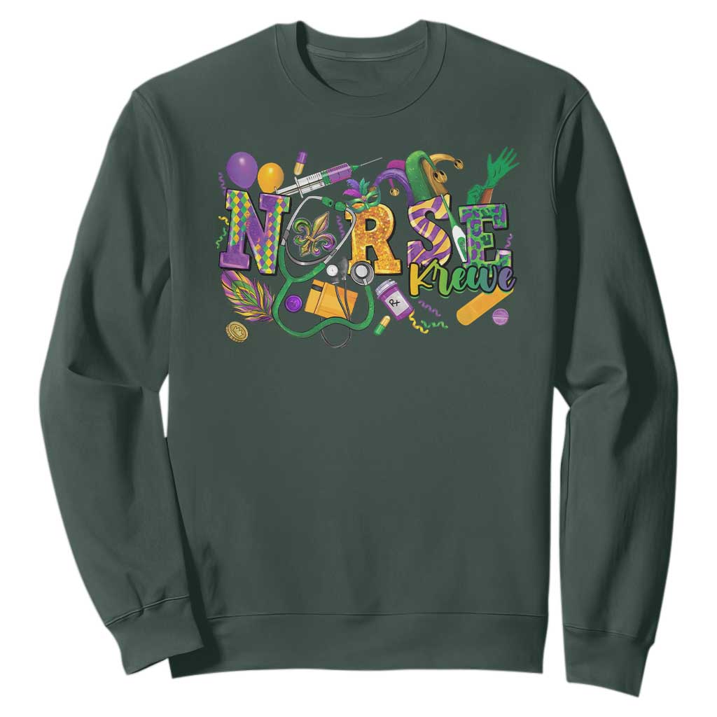 Funny Mardi Gras Nurse Krewe Healthcare Sweatshirt TS11 Dark Forest Green Print Your Wear
