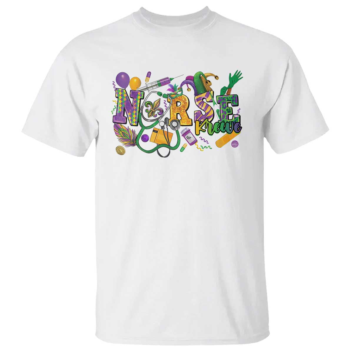 Funny Mardi Gras Nurse Krewe Healthcare T Shirt TS11 White Print Your Wear