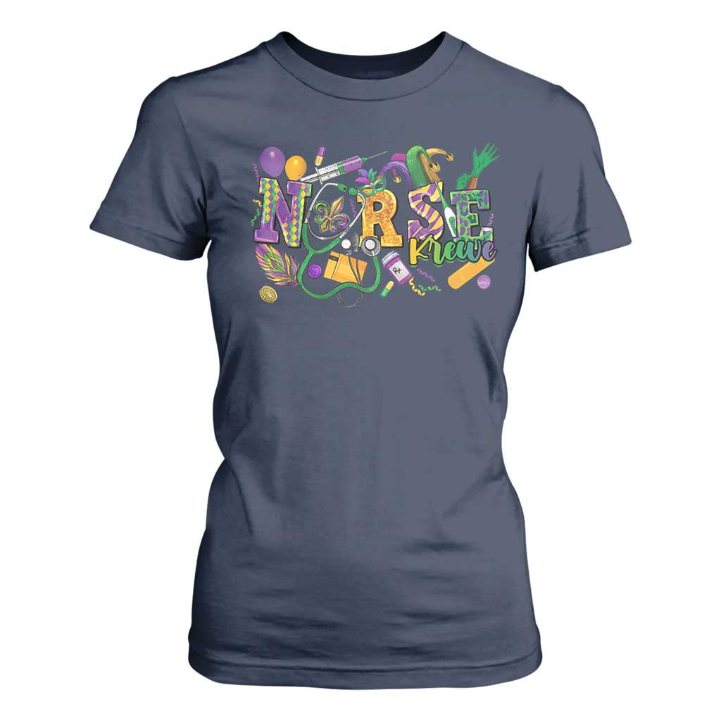 Funny Mardi Gras Nurse Krewe Healthcare T Shirt For Women TS11 Navy Print Your Wear