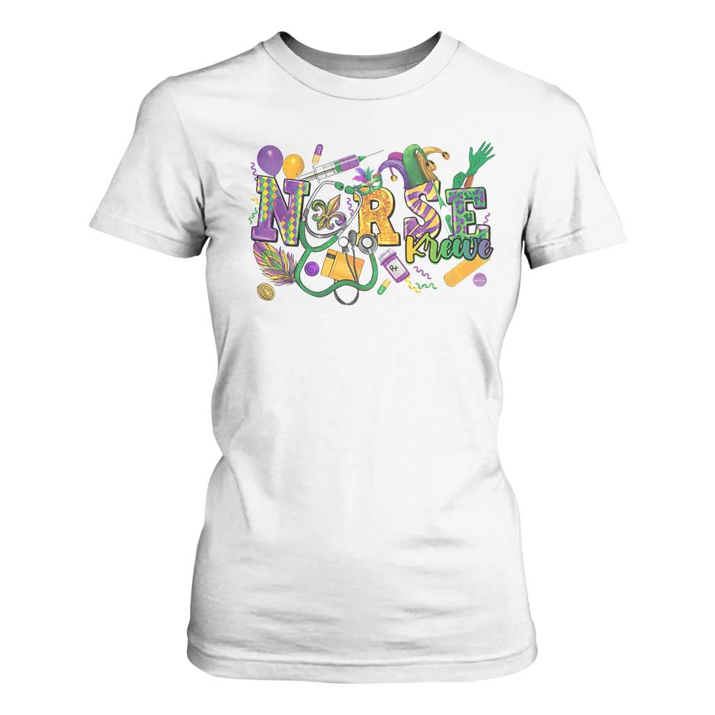 Funny Mardi Gras Nurse Krewe Healthcare T Shirt For Women TS11 White Print Your Wear