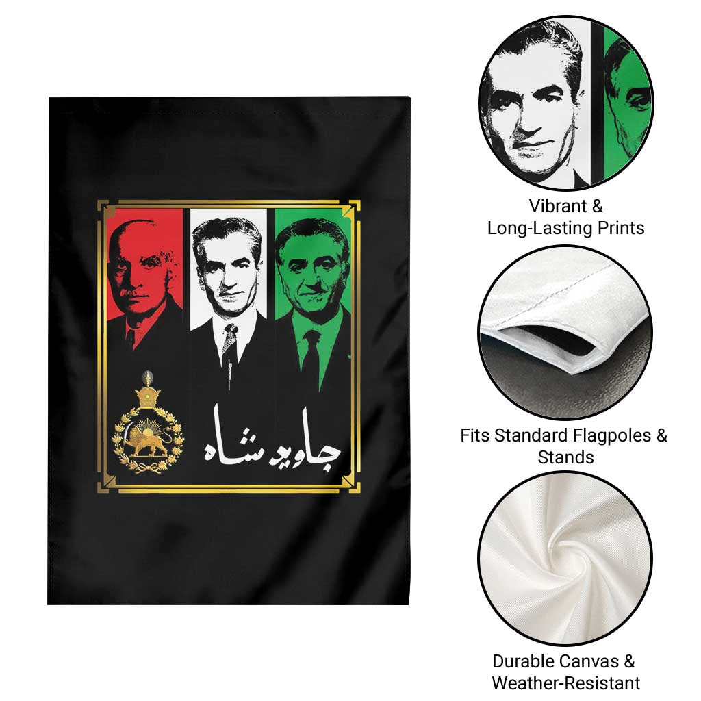 Pahlavi Kings of Iran Garden Flag Javid Shah Long live the King TS11 Print Your Wear