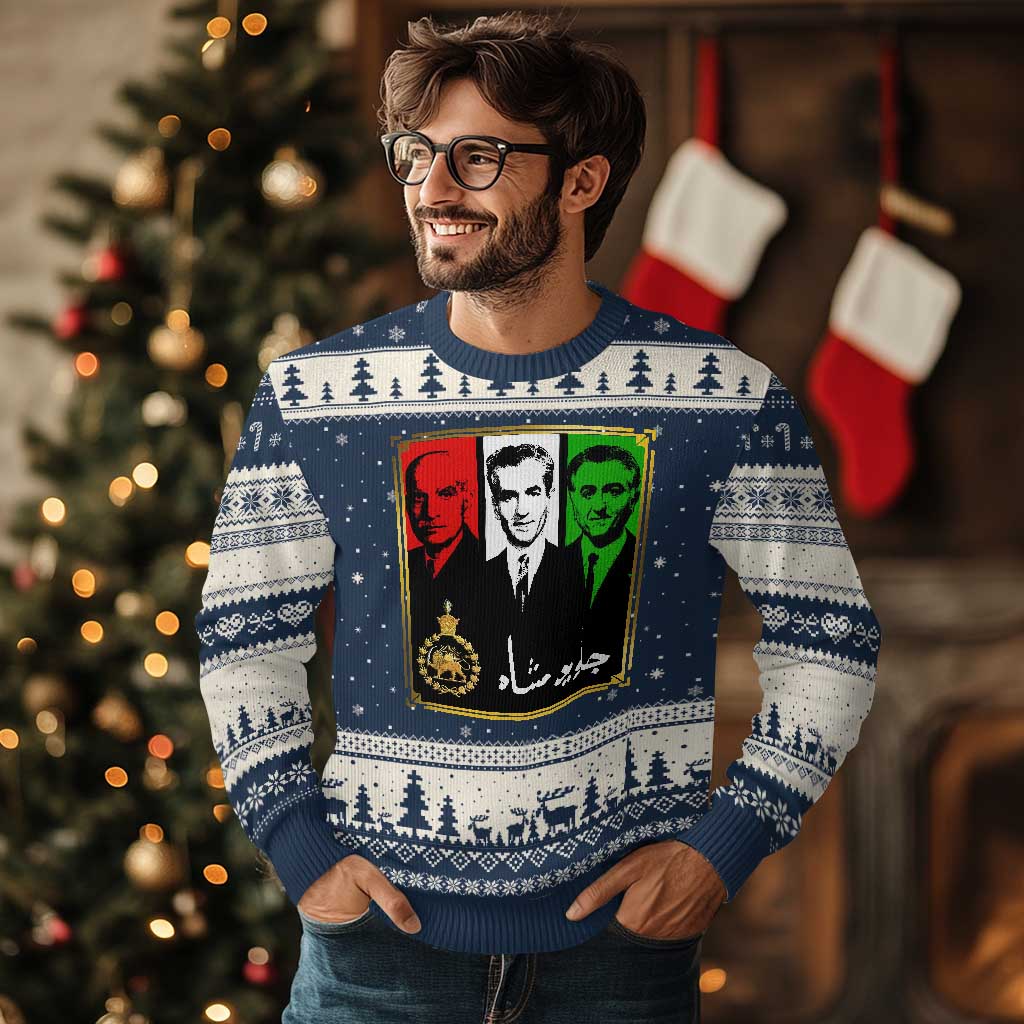 Pahlavi Kings of Iran Ugly Christmas Sweater Javid Shah Long live the King TS11 Navy Beige Print Your Wear