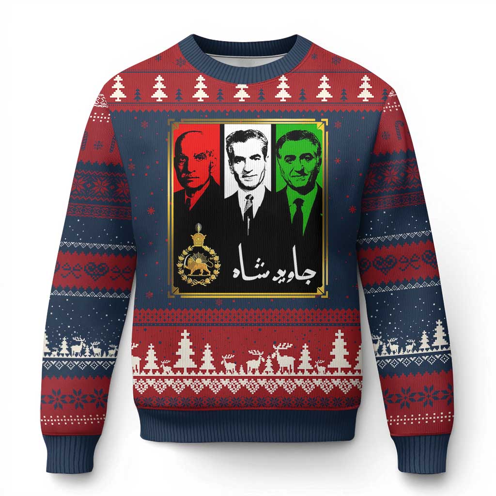 Pahlavi Kings of Iran Ugly Christmas Sweater Javid Shah Long live the King TS11 Navy Red Print Your Wear