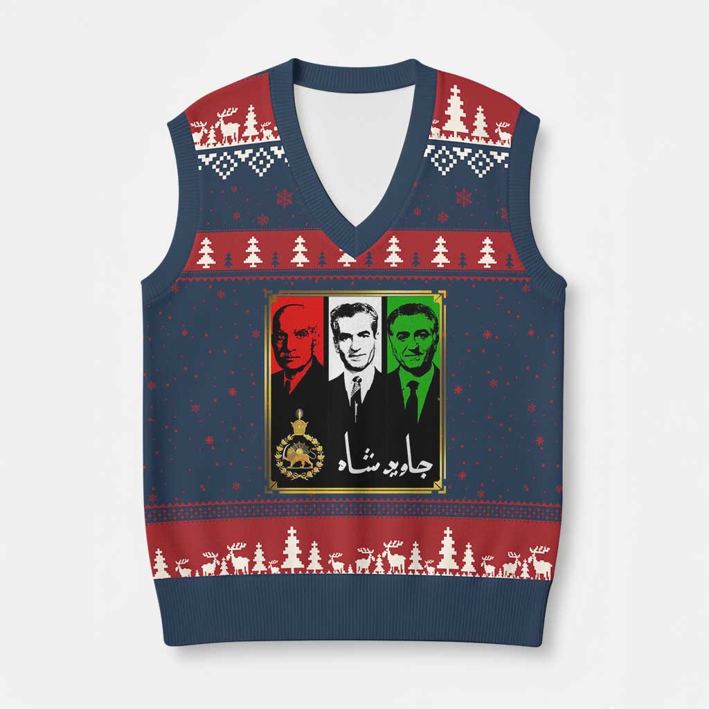 Pahlavi Kings of Iran V-Neck Knit Sweater Vest Javid Shah Long live the King TS11 Navy Red Print Your Wear