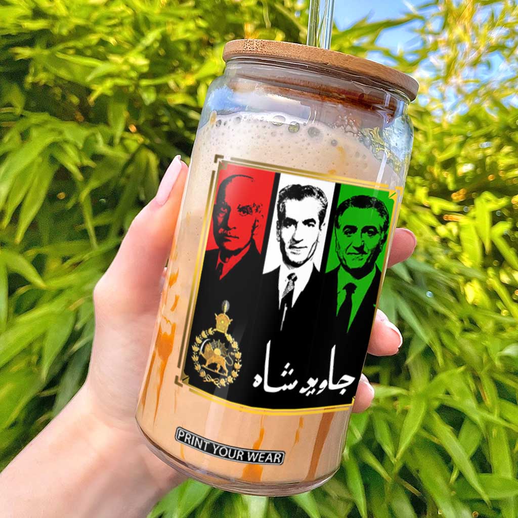 Pahlavi Kings of Iran Glass Can Javid Shah Long live the King TS11 Black Print Your Wear