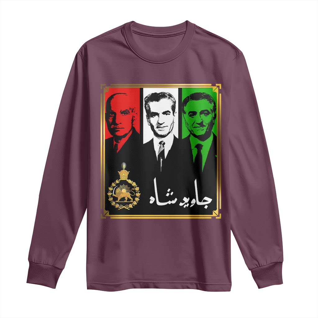 Pahlavi Kings of Iran Long Sleeve Shirt Javid Shah Long live the King TS11 Maroon Print Your Wear
