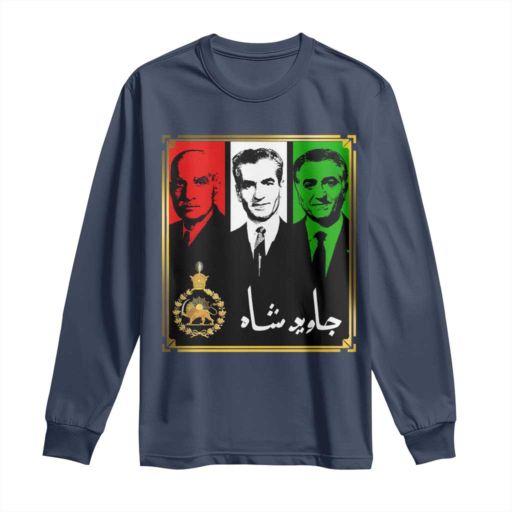 Pahlavi Kings of Iran Long Sleeve Shirt Javid Shah Long live the King TS11 Navy Print Your Wear