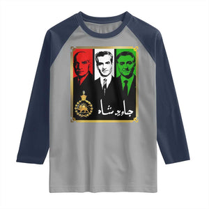 Pahlavi Kings of Iran Raglan Shirt Javid Shah Long live the King TS11 Sport Gray Navy Print Your Wear