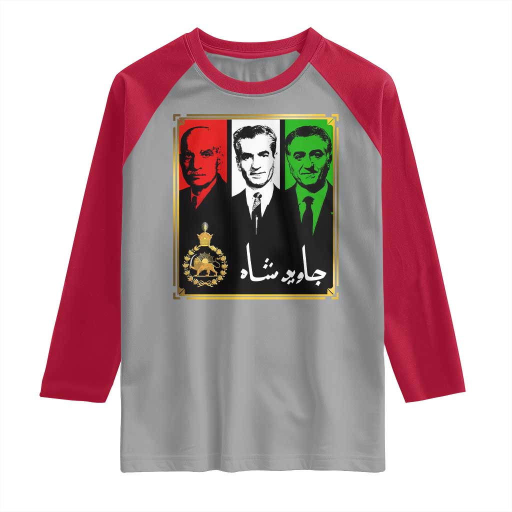 Pahlavi Kings of Iran Raglan Shirt Javid Shah Long live the King TS11 Sport Gray Red Print Your Wear