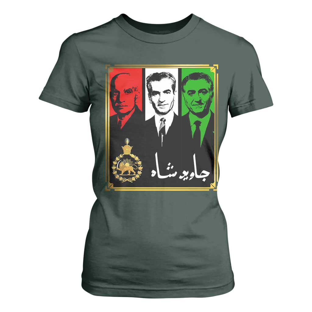 Pahlavi Kings of Iran T Shirt For Women Javid Shah Long live the King TS11 Dark Forest Green Print Your Wear