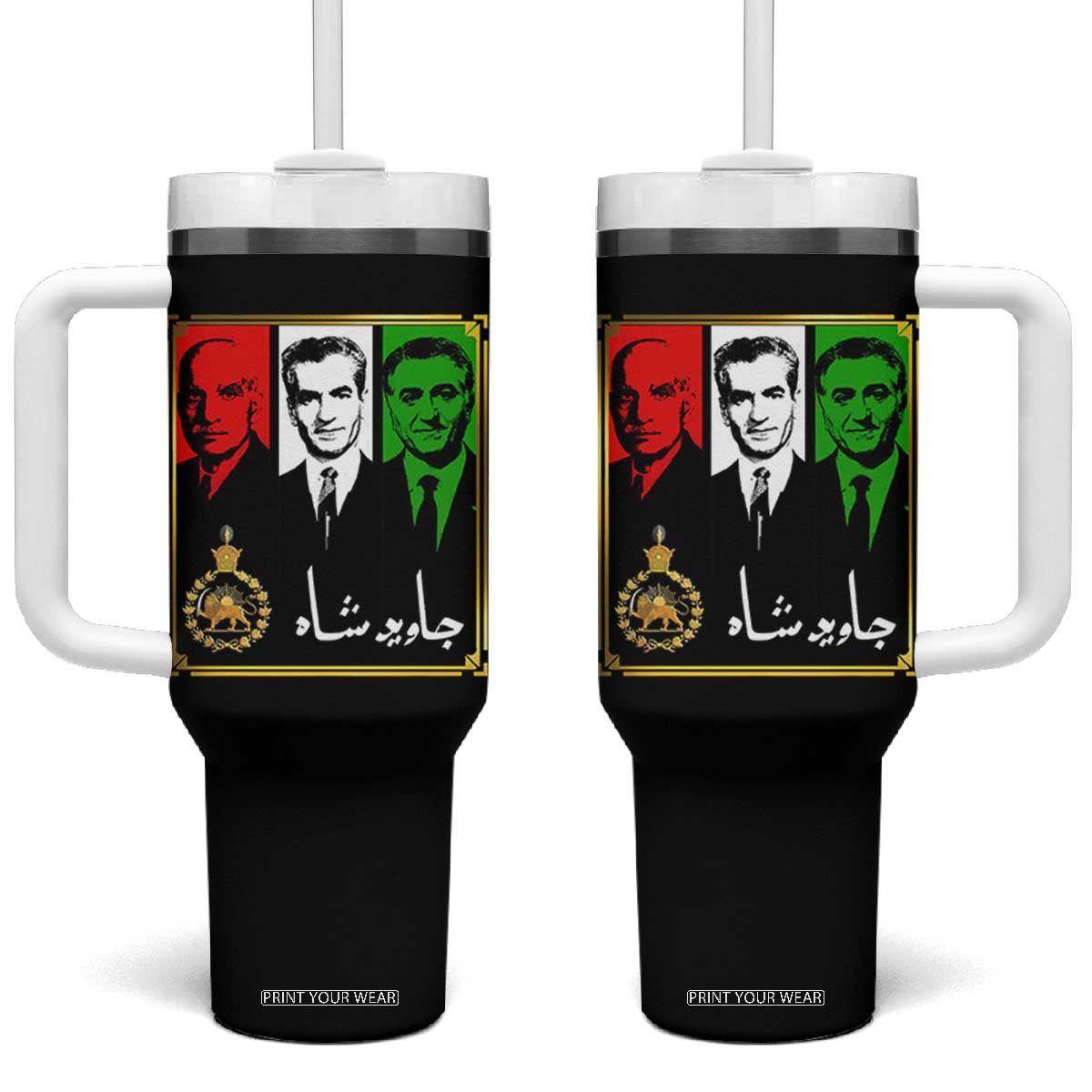 Pahlavi Kings of Iran Tumbler With Handle Javid Shah Long live the King TS11 One Size: 40 oz Black Print Your Wear