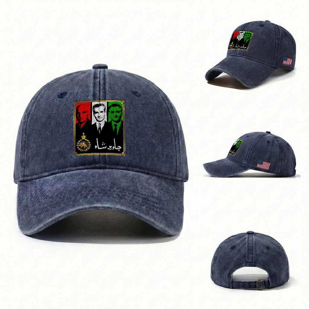 Pahlavi Kings of Iran Washed Cotton Baseball Cap Javid Shah Long live the King TS11 Washed Cap Universal Fit Navy Print Your Wear