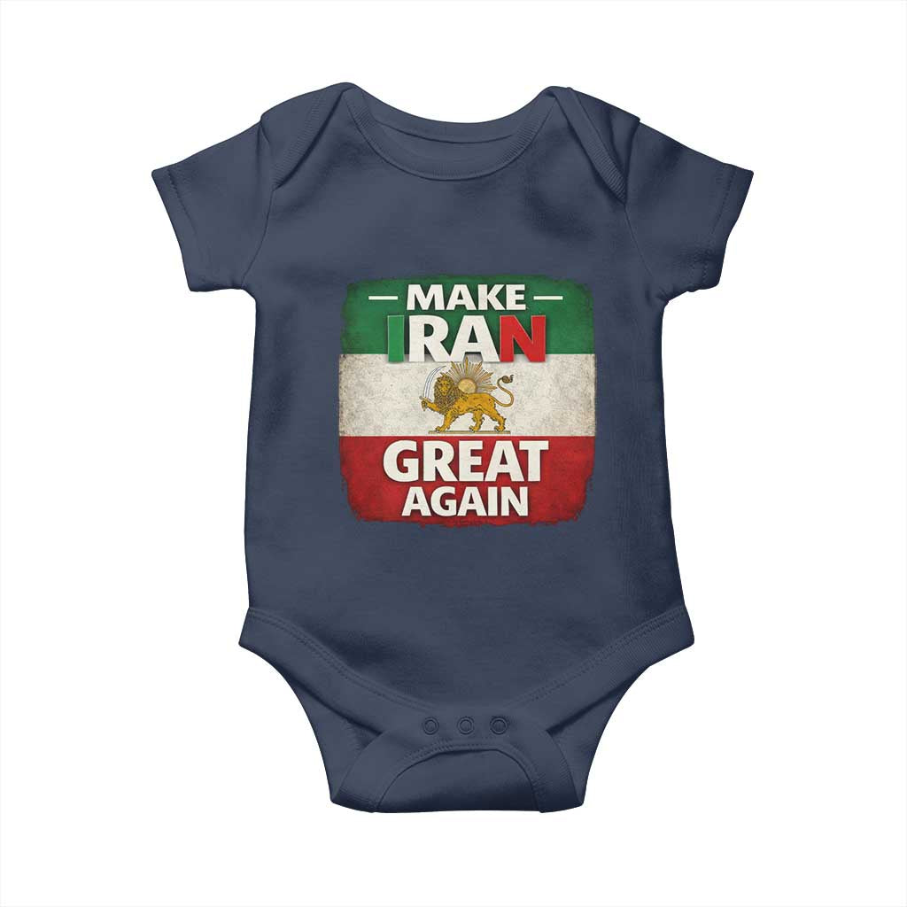 Make Iran Great Again Baby Onesie MIGA Vintage Persian Lion Flag TS11 Navy Print Your Wear