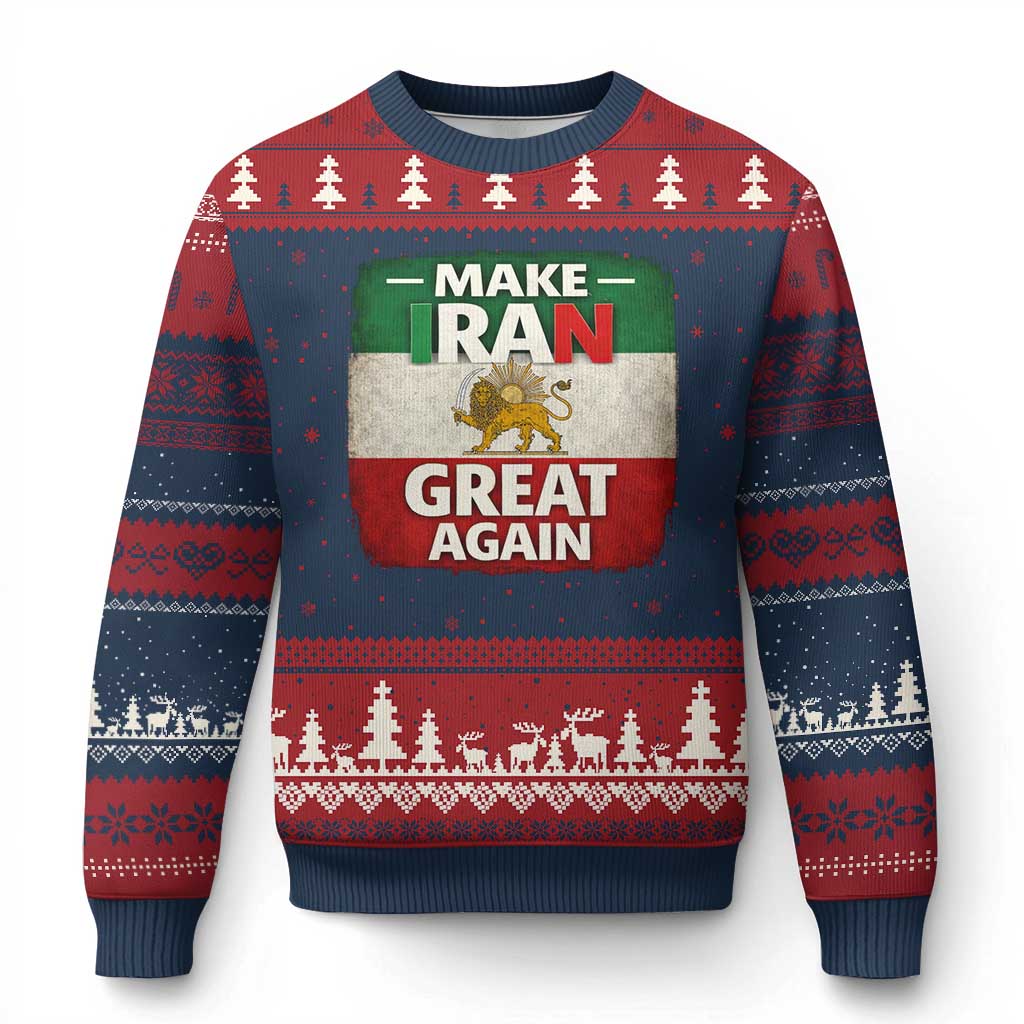 Make Iran Great Again Ugly Christmas Sweater MIGA Vintage Persian Lion Flag TS11 Navy Red Print Your Wear