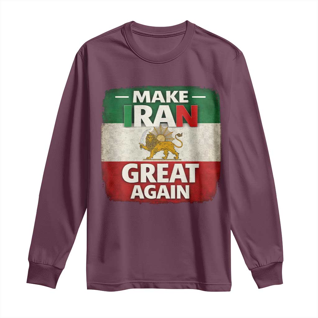 Make Iran Great Again Long Sleeve Shirt MIGA Vintage Persian Lion Flag TS11 Maroon Print Your Wear