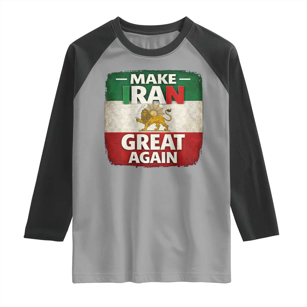 Make Iran Great Again Raglan Shirt MIGA Vintage Persian Lion Flag TS11 Sport Gray Black Print Your Wear