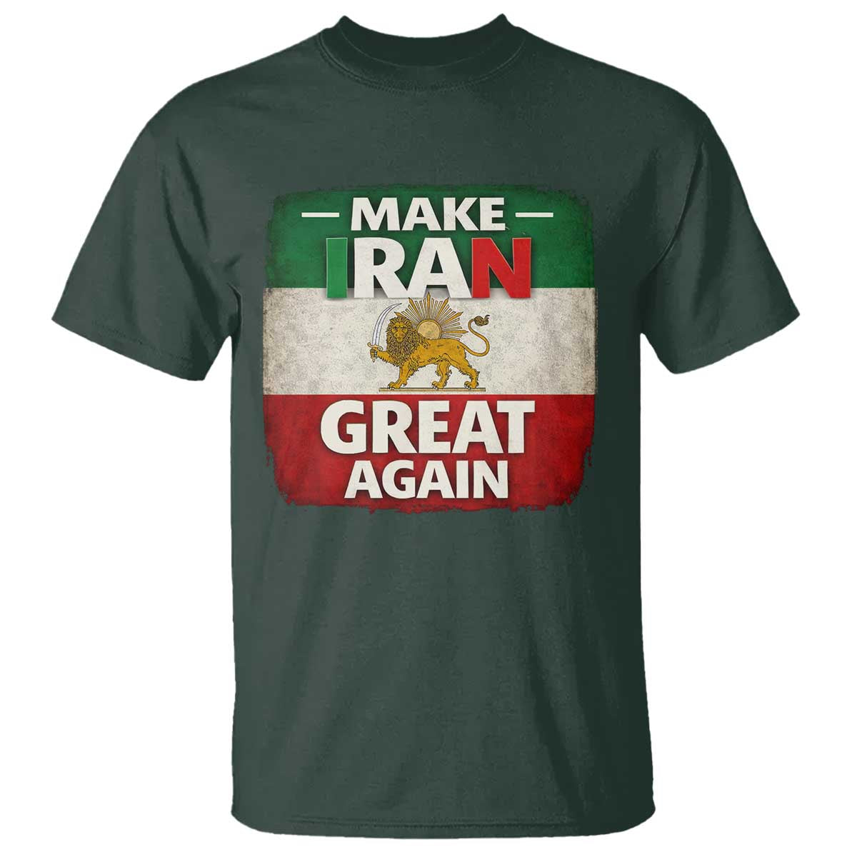 Make Iran Great Again T Shirt MIGA Vintage Persian Lion Flag TS11 Dark Forest Green Print Your Wear