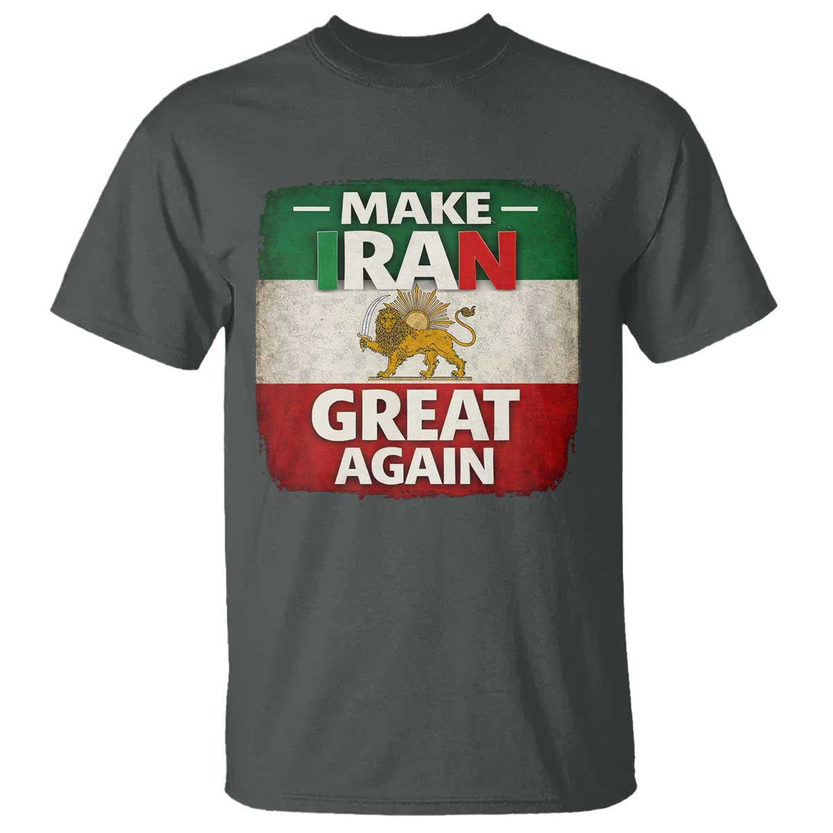 Make Iran Great Again T Shirt MIGA Vintage Persian Lion Flag TS11 Dark Heather Print Your Wear
