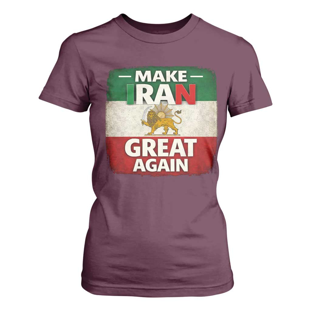 Make Iran Great Again T Shirt For Women MIGA Vintage Persian Lion Flag TS11 Maroon Print Your Wear