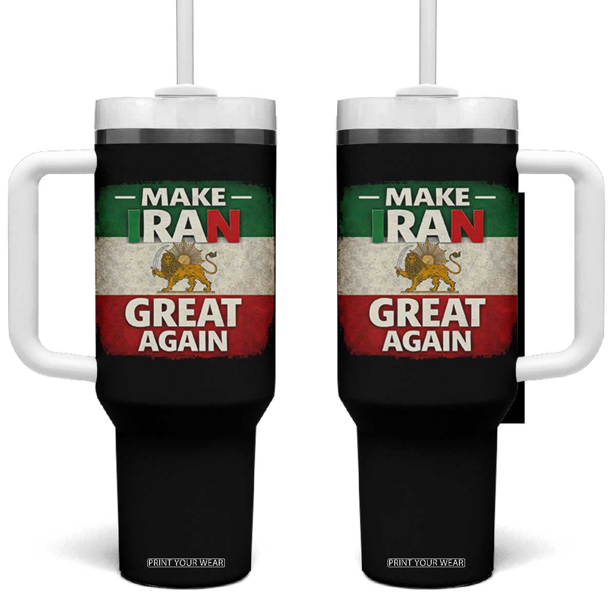 Make Iran Great Again Tumbler With Handle MIGA Vintage Persian Lion Flag TS11 One Size: 40 oz Black Print Your Wear