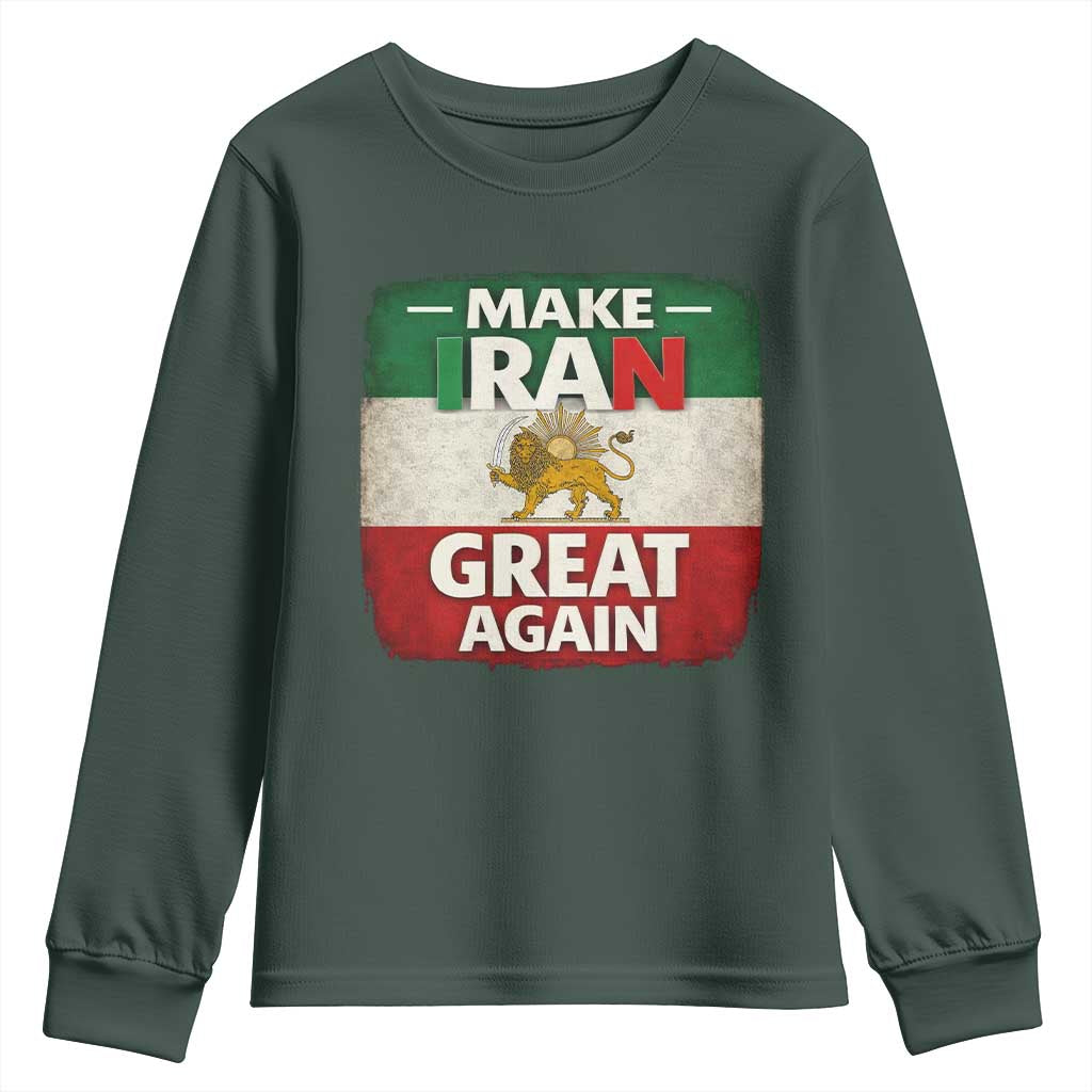 Make Iran Great Again Youth Sweatshirt MIGA Vintage Persian Lion Flag TS11 Dark Forest Green Print Your Wear