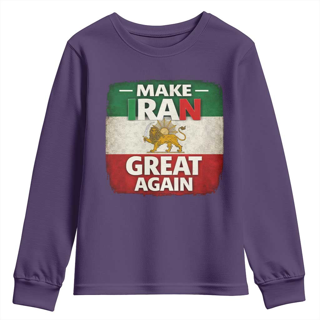Make Iran Great Again Youth Sweatshirt MIGA Vintage Persian Lion Flag TS11 Purple Print Your Wear
