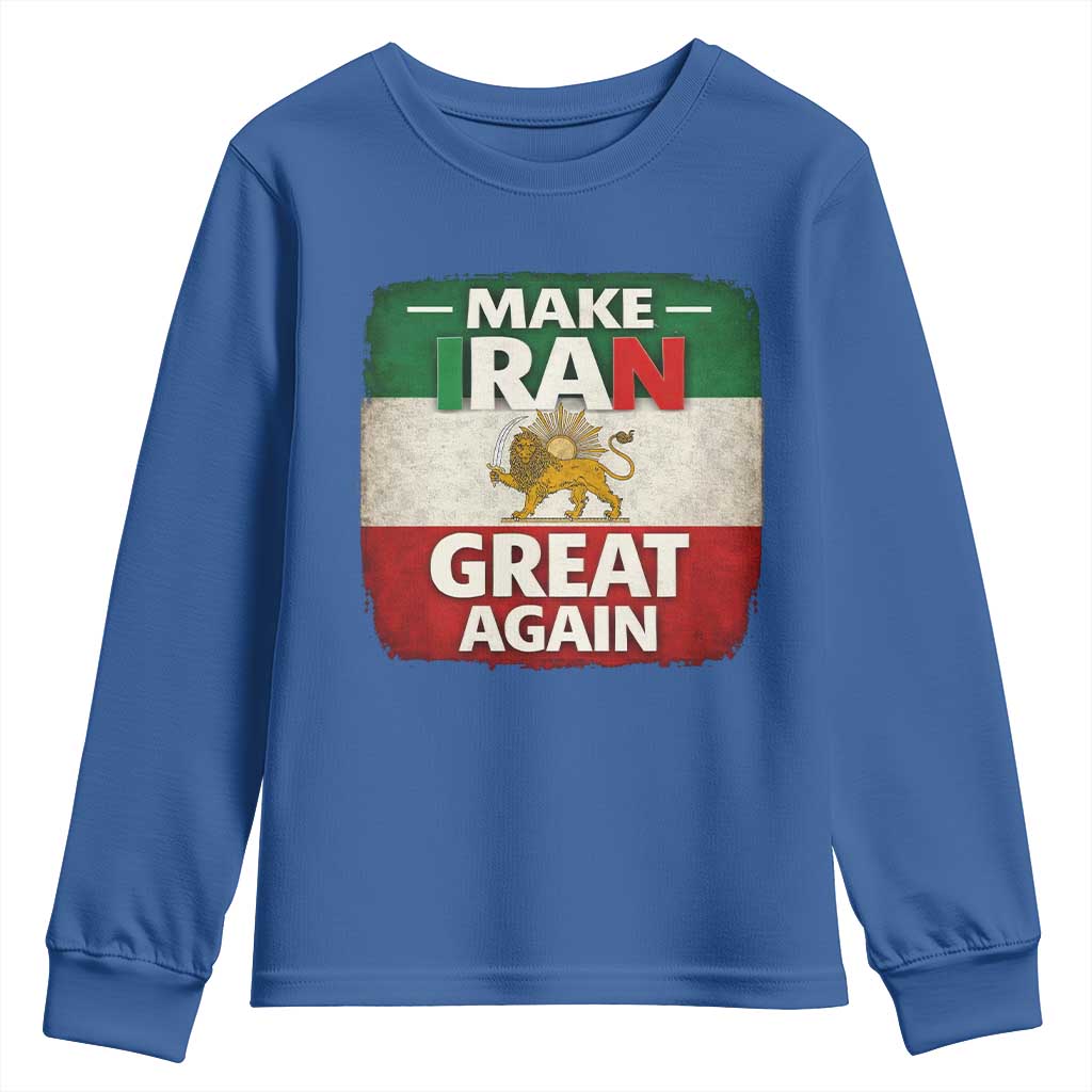 Make Iran Great Again Youth Sweatshirt MIGA Vintage Persian Lion Flag TS11 Royal Blue Print Your Wear