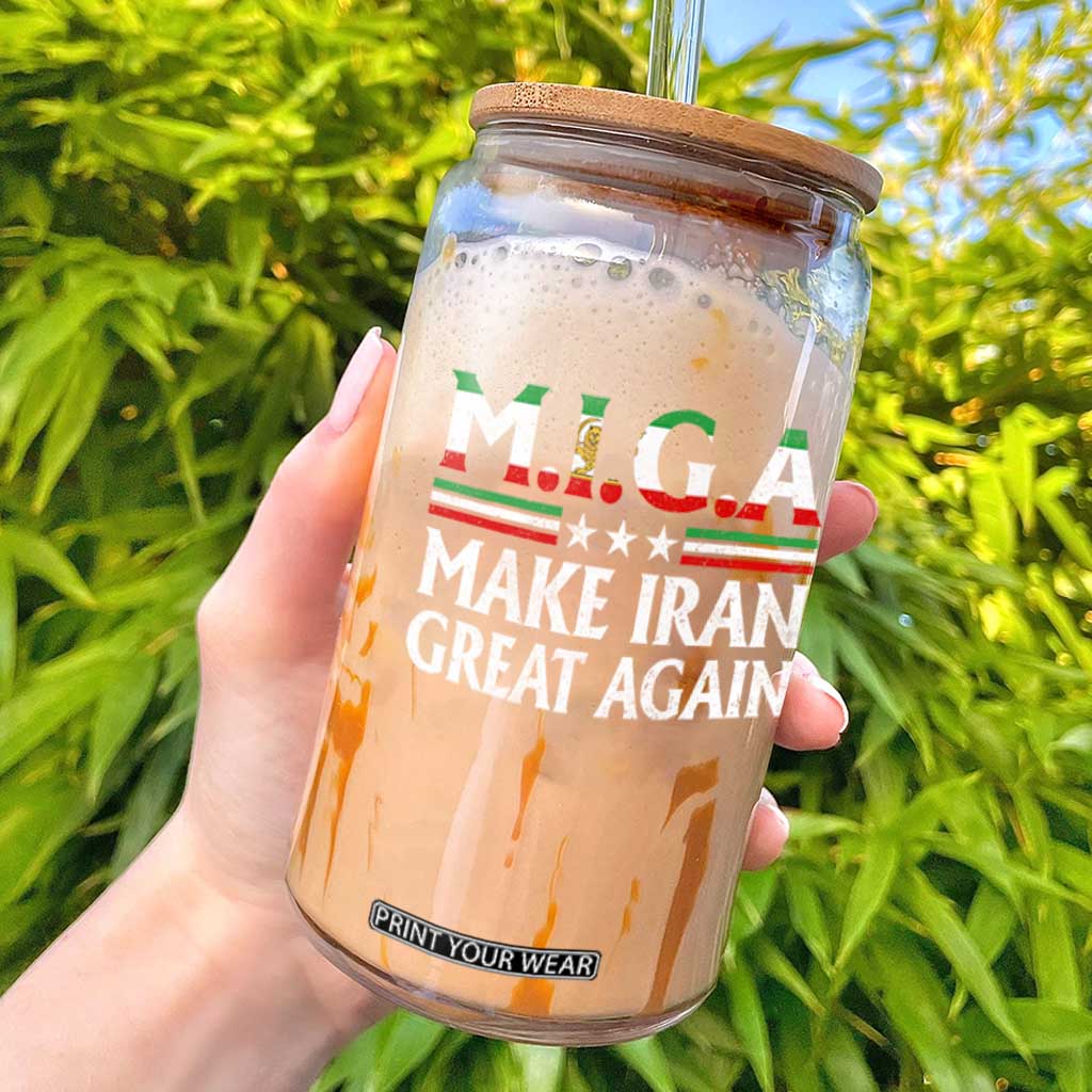 Make Iran Great Again Glass Can MIGA Emblem Of Iran Persian Lion Flag TS11 Black Print Your Wear
