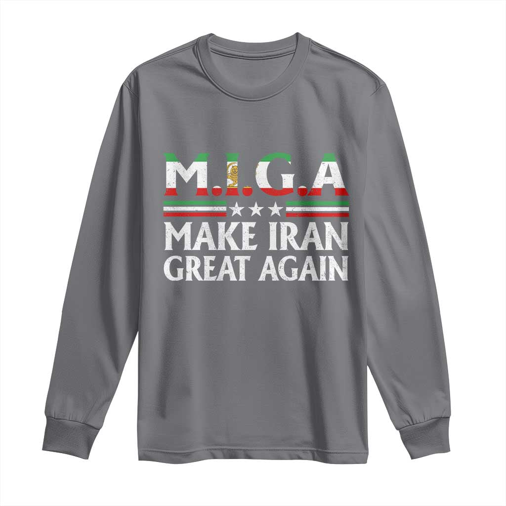 Make Iran Great Again Long Sleeve Shirt MIGA Emblem Of Iran Persian Lion Flag TS11 Charcoal Print Your Wear