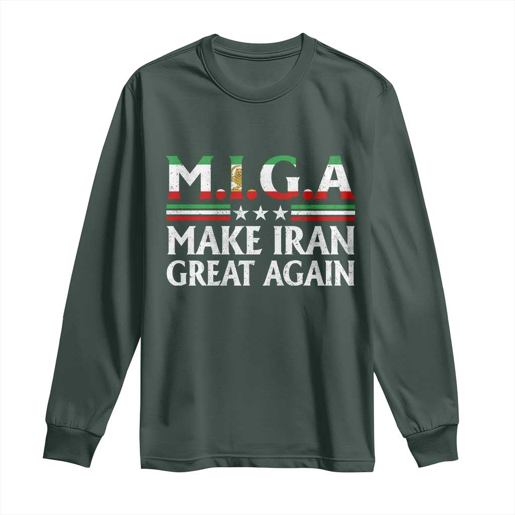 Make Iran Great Again Long Sleeve Shirt MIGA Emblem Of Iran Persian Lion Flag TS11 Dark Forest Green Print Your Wear