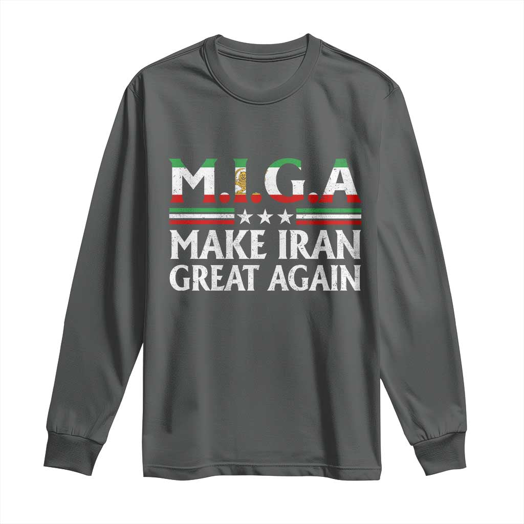 Make Iran Great Again Long Sleeve Shirt MIGA Emblem Of Iran Persian Lion Flag TS11 Dark Heather Print Your Wear