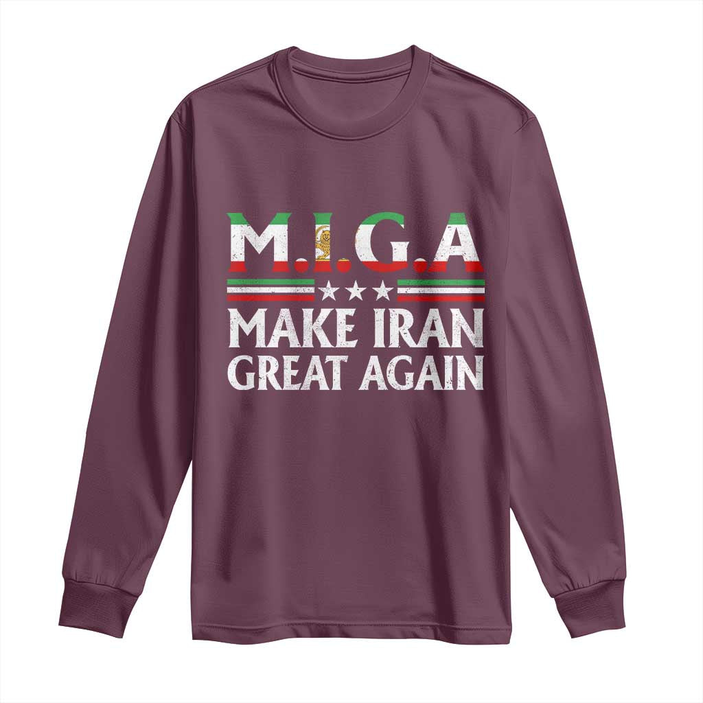 Make Iran Great Again Long Sleeve Shirt MIGA Emblem Of Iran Persian Lion Flag TS11 Maroon Print Your Wear