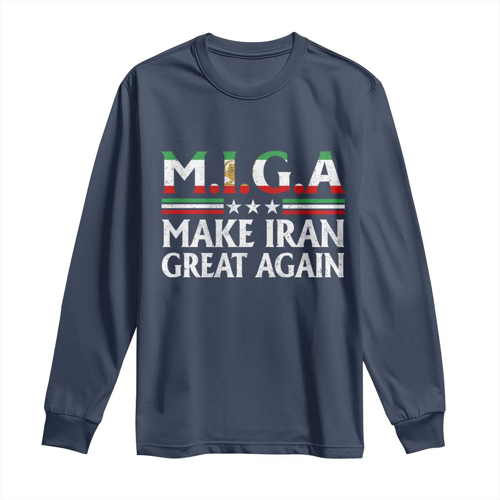 Make Iran Great Again Long Sleeve Shirt MIGA Emblem Of Iran Persian Lion Flag TS11 Navy Print Your Wear