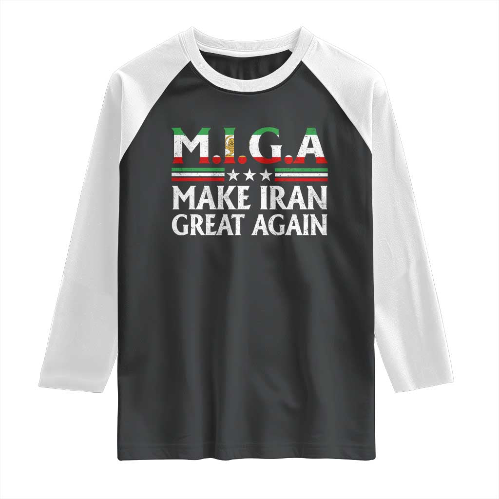 Make Iran Great Again Raglan Shirt MIGA Emblem Of Iran Persian Lion Flag TS11 Black White Print Your Wear