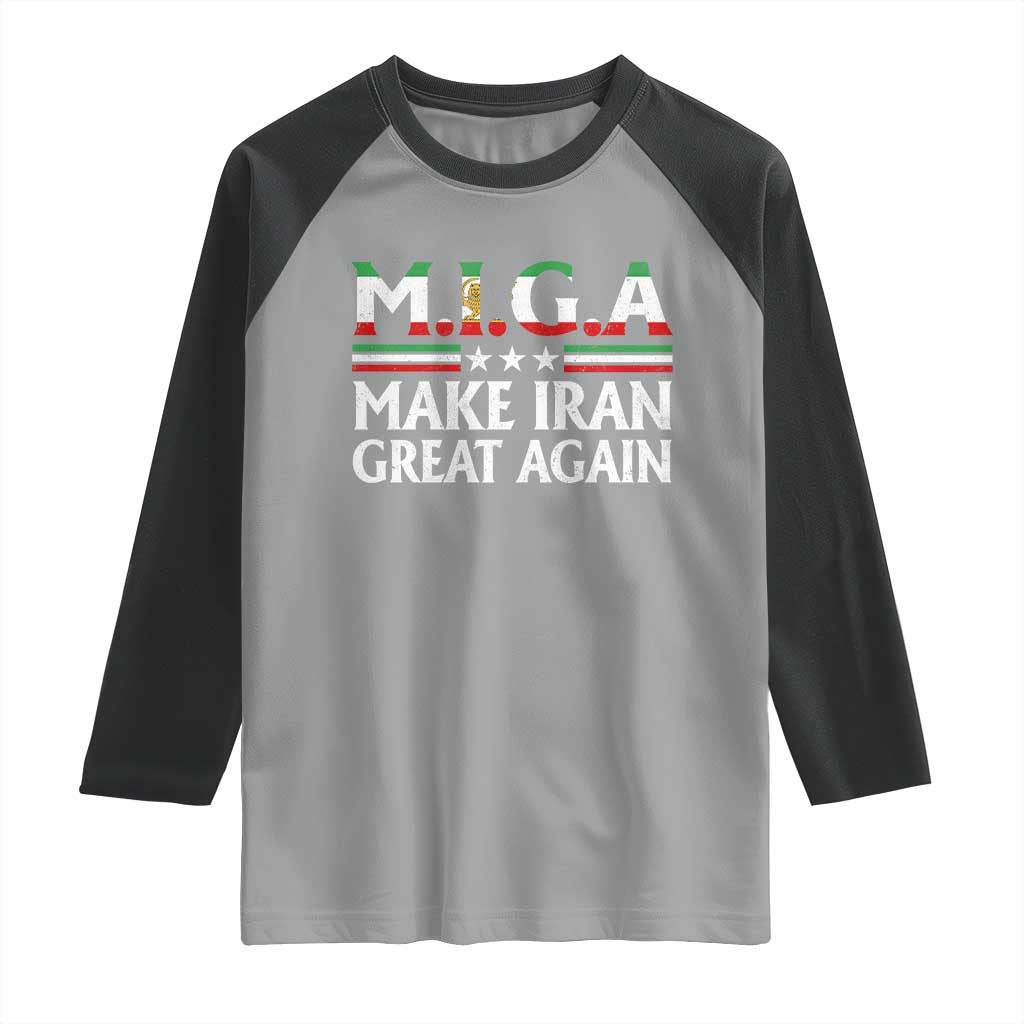 Make Iran Great Again Raglan Shirt MIGA Emblem Of Iran Persian Lion Flag TS11 Sport Gray Black Print Your Wear
