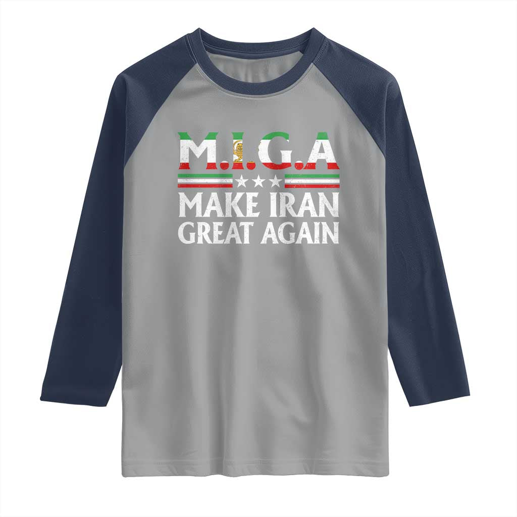Make Iran Great Again Raglan Shirt MIGA Emblem Of Iran Persian Lion Flag TS11 Sport Gray Navy Print Your Wear