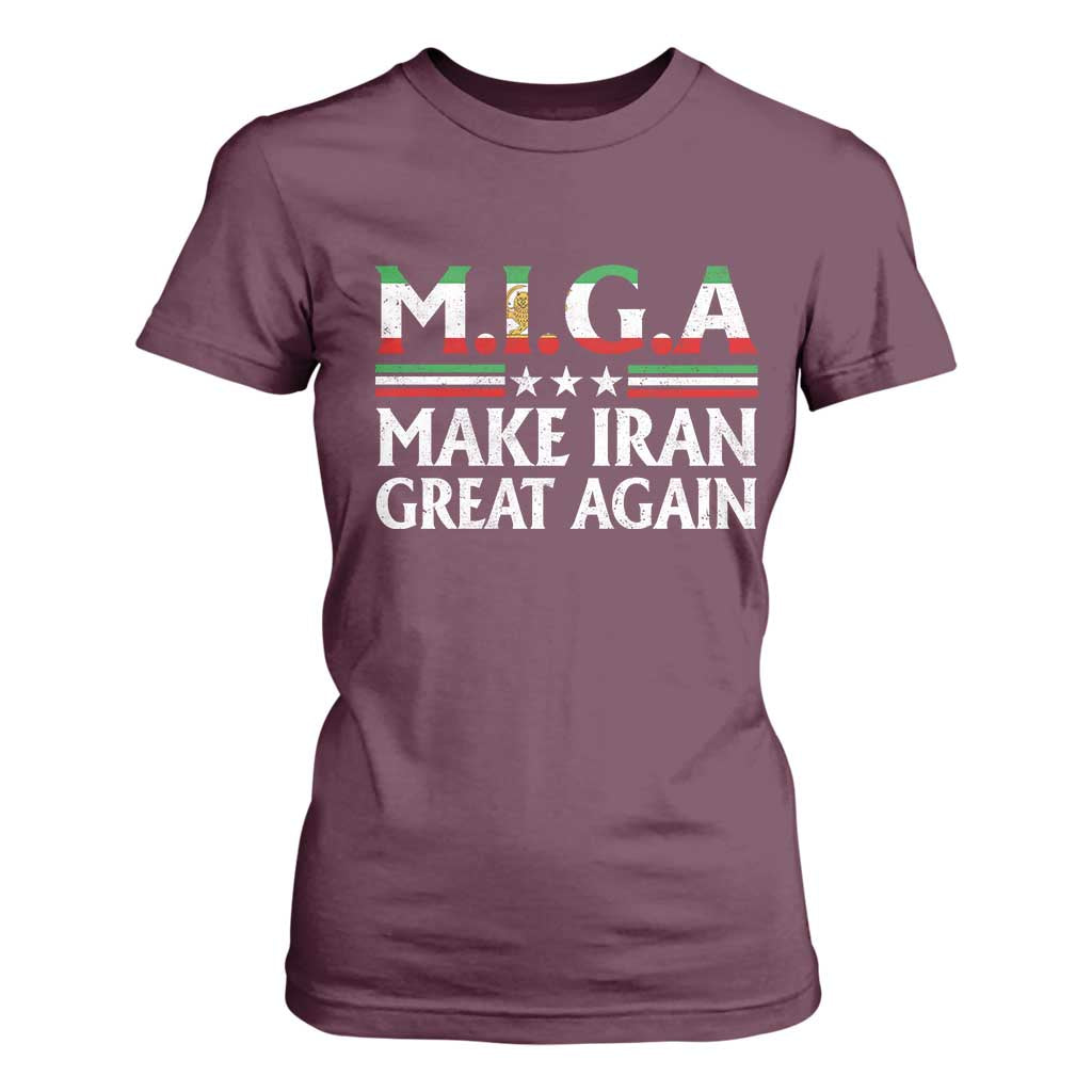 Make Iran Great Again T Shirt For Women MIGA Emblem Of Iran Persian Lion Flag TS11 Maroon Print Your Wear