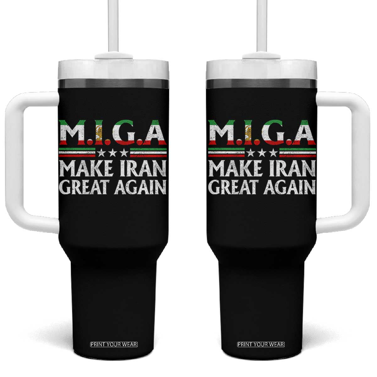 Make Iran Great Again Tumbler With Handle MIGA Emblem Of Iran Persian Lion Flag TS11 One Size: 40 oz Black Print Your Wear