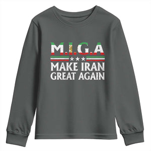 Make Iran Great Again Youth Sweatshirt MIGA Emblem Of Iran Persian Lion Flag TS11 Dark Heather Print Your Wear