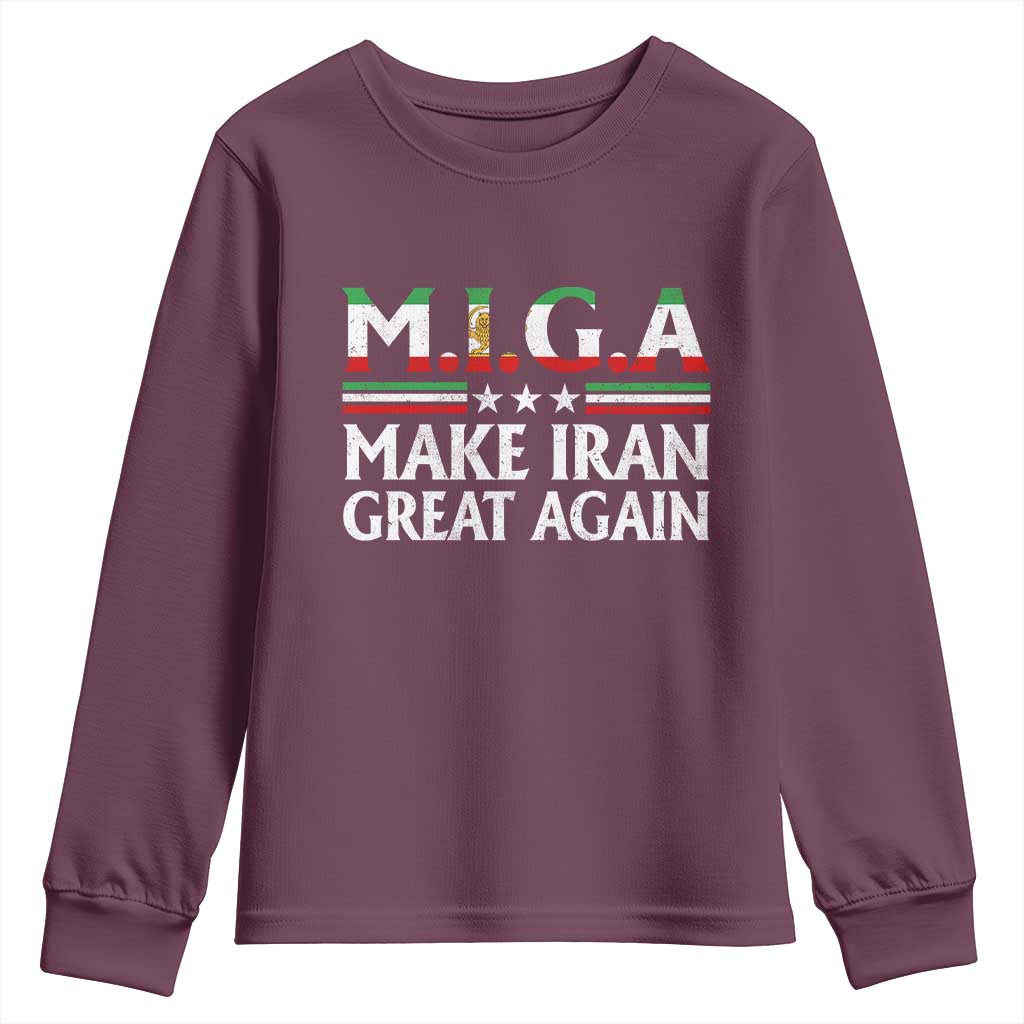 Make Iran Great Again Youth Sweatshirt MIGA Emblem Of Iran Persian Lion Flag TS11 Maroon Print Your Wear
