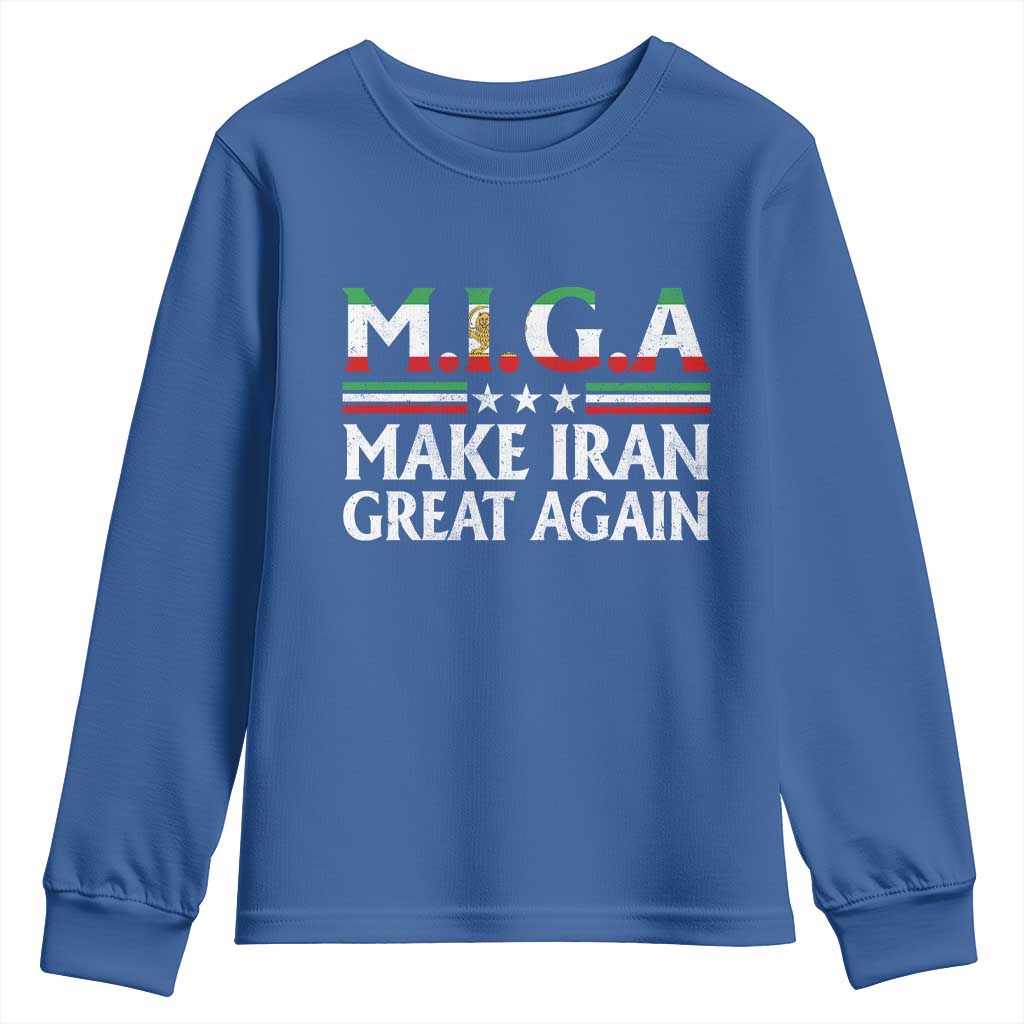 Make Iran Great Again Youth Sweatshirt MIGA Emblem Of Iran Persian Lion Flag TS11 Royal Blue Print Your Wear