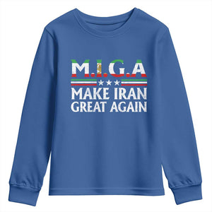 Make Iran Great Again Youth Sweatshirt MIGA Emblem Of Iran Persian Lion Flag TS11 Royal Blue Print Your Wear