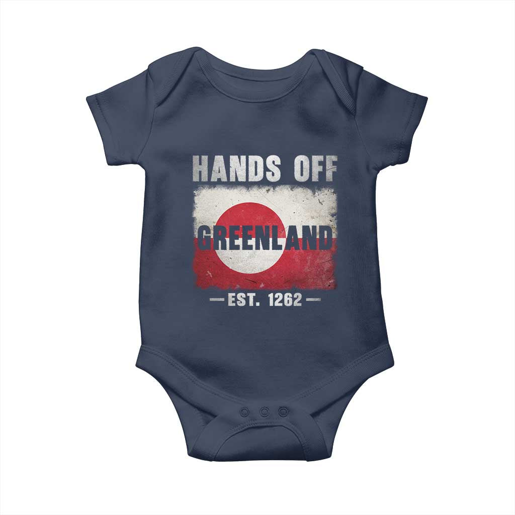 Hands Off Greenland Baby Onesie Greenland EST 1262 Political Protest TS11 Navy Print Your Wear