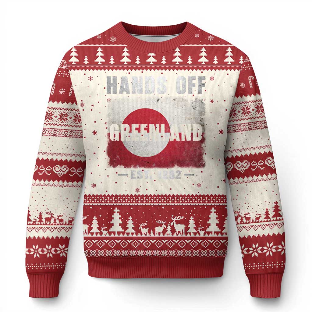 Hands Off Greenland Ugly Christmas Sweater Greenland EST 1262 Political Protest TS11 Beige Red Print Your Wear