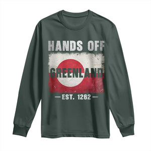 Hands Off Greenland Long Sleeve Shirt Greenland EST 1262 Political Protest TS11 Dark Forest Green Print Your Wear